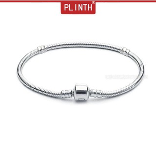 PLINTH 925 สร้อยข้อมือเงินเรียบแถบงูกระดูกลูกปัดวิ่งพื้นฐานแพน1176