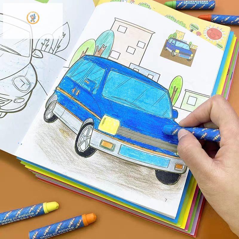 สมุดระบายสีรถระบายสีและระบายสีเติมสมุดระบายสีสำหรับเด็ก-3-6-ปีเด็กเด็ก-graffiti-ตรัสรู้ความเข้มข้น