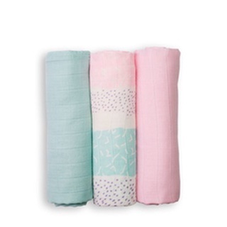 Lulujo ผ้าอ้อมมัสลินคอตตอนแบมบู 3-pack Bamboo Mini Muslin Cloth - Pink Spotted Stripe
