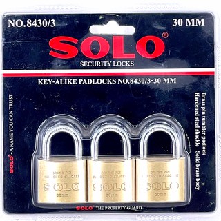 SOLO แม่กุญแจแบบคล้องโซโล ชนิดห่วงสั้น สีทอง รุ่น No.8430/3-30 จำนวน1ชุด(แม่กุญแจ 3 อัน)
