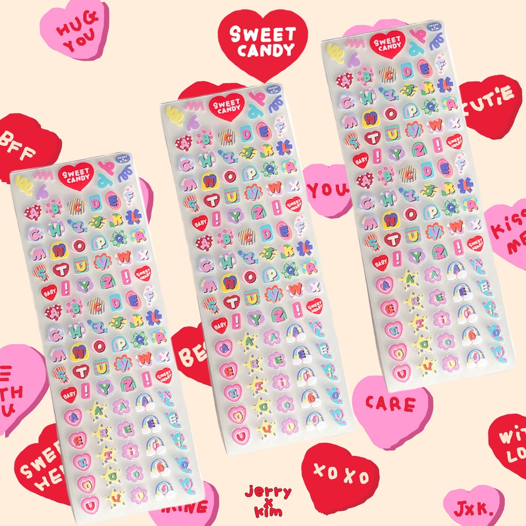 ราคาและรีวิวสติกเกอร์ sweet candy alphabet sticker สติกเกอร์ใสพิมพ์ทึบ รหัส420