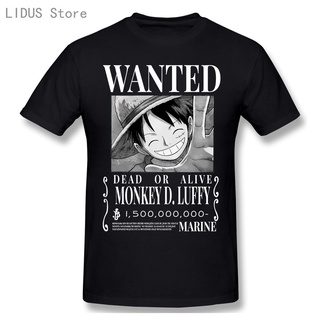 [S-5XL] เสื้อยืดผ้าฝ้าย 100% พิมพ์ลายอนิเมะ One Piece Luffy 1.5B Berry Wanted สําหรับผู้ชาย