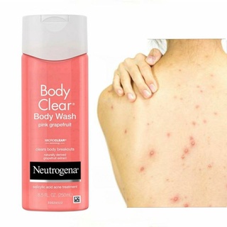 🌟 พร้อมส่งด่วน !! Neutrogena - Body Clear Body Wash Pink Grapefruit (250 ml.) เจลอาบน้ำลดการเกิดสิว ผิวขาว