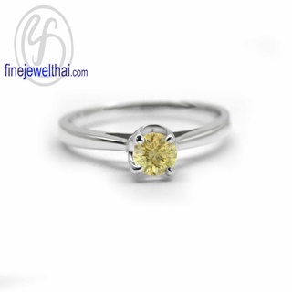 Finejewelthai-แหวนบุษราคัม-บุษราคัม-แหวนเพชรCZ-แหวนประจำเดือนเกิด-Yellow-Sapphire-Silver-Ring-Birthstone-R1397yl