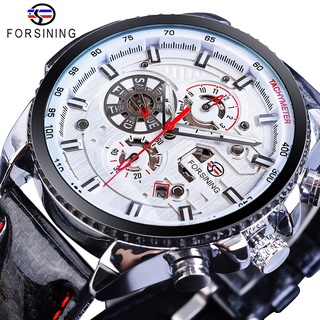 Forsining Men Automatic Self Wind Watch Mechanical Luminous 3 Dials Date Genuine Smooth Leather Speed Racing Sport Fashi