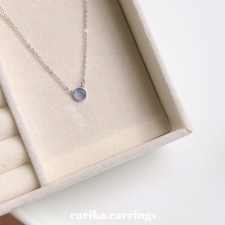 earika.earrings - sapphire round necklace สร้อยคอจี้กลมสีฟ้าน้ำทะเลเงินแท้ S92.5 ปรับขนาดได้