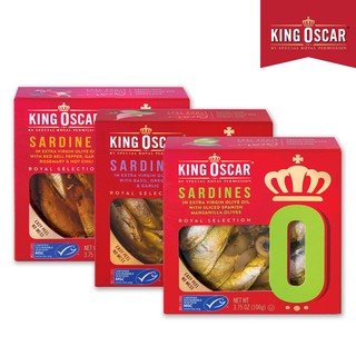 สินค้า King Oscar คิง ออสการ์ บริสลิ่งซาร์ดีนในน้ำมันมะกอกบริสุทธิ์ 106g (เลือกรสได้)