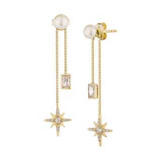 A.CEMI Luminaries Star Pearl Earring ต่างหูมุกแท้ ต่างหูเงินแท้ ชุบทอง 18K โรสโกลว์ ต่างหูดีไซน์