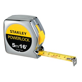 STANLEY ตลับเมตร POWERLOCK  5เมตร (สีเงิน) ล็อกแน่น ไม่รูด เก็บเงินปลายทาง ส่งฟรี