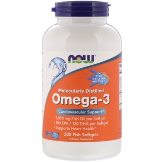 💥New 🇺🇸 Now Foods Molecularly Distilled Omega-3, 180 EPA/120 DHA, 200 Fish Softgels