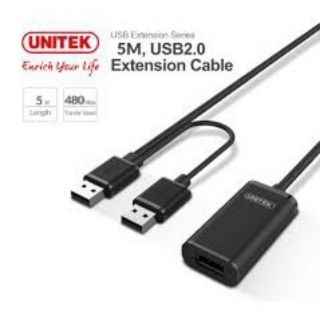 Unitek Cable USB2.0 Extension 5M(สาย USB ต่อให้ยาว 2หัวUSB เพิ่มกำลังไฟเลี้ยง)