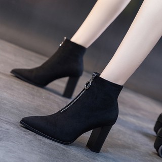 สินค้า 👠HOT SALE! 🔥 2021 รองเท้าบูทสั้น รองเท้าส้นสูง แฟชั่น ฤดูหนาว หยาบ นกนางแอ่น รองเท้าบูท สูง รองเท้าสตรี ใหม่ ดาราอินเท
