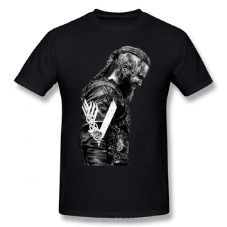 เสื้อยืดโอเวอร์ไซส์เสื้อยืดแขนสั้นลําลอง ผ้าฝ้าย พิมพ์ลาย KING RAGNAR LOTHBROK VIKINGS สําหรับผู้ชายS-3XL