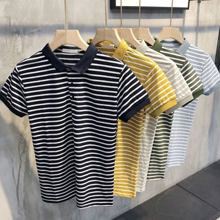 ๑ฤดูร้อน plus ขนาดผู้ชายหล่อลายเสื้อโปโลผู้ชาย self-cultivation ทั้งหมดตรงกับครึ่งเสื้อยืดแขนสั้น lapel เสื้อยืดสำหรับชา