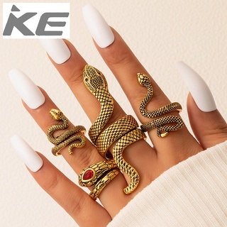 Jewelry Imitation ruby ​​inlaid snake ring set Ancient gold animal snake ring set of four for gi