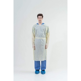 [10ตัว]dapp Uniform PPE Isolation gown สีเหลือง 22กรัม มาตรฐาน EN14126 ชุดป้องกันเชื้อโรค ไวรัส ละอองน้ำ ฝุ่นละออง