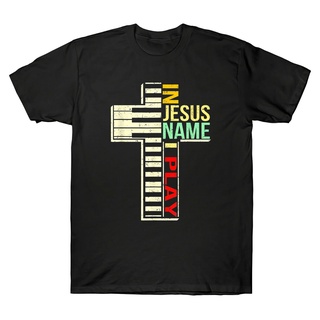 เสื้อยืด ผ้าฝ้าย พิมพ์ลาย Christian Love In Jesus Name I Play The Piano สไตล์วินเทจ อินเทรนด์ สําหรับผู้ชาย