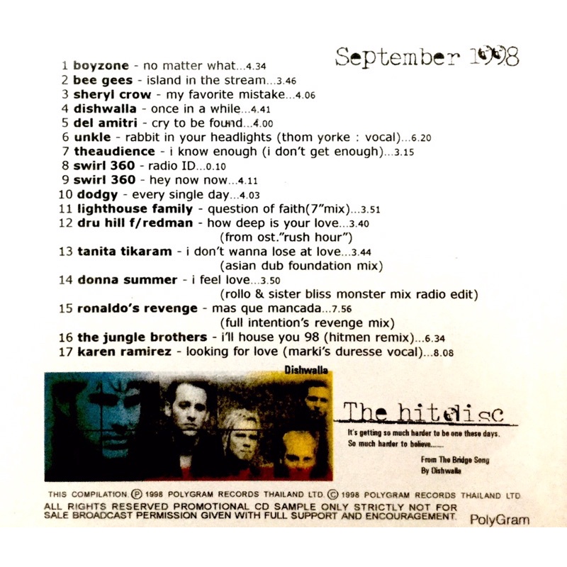 cdเพลง-the-hitdisc-september-1998-ลิขสิทธิ์แท้-แผ่นใหม่มือ1-ไม่มีปก