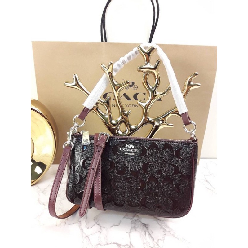 COACH TOP HANDLE POUCH IN SIGNATURE DEBOSSED PATENT LEATHER Shopee