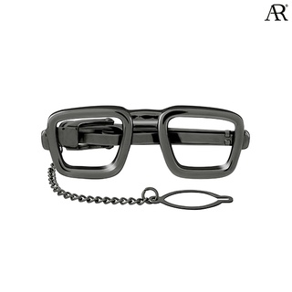 ANGELINO RUFOLO Tie Clip ดีไซน์ Eyeglasses เข็มหนีบเนคไทโรเดียมคุณภาพเยี่ยม สีดำ/สีเงิน