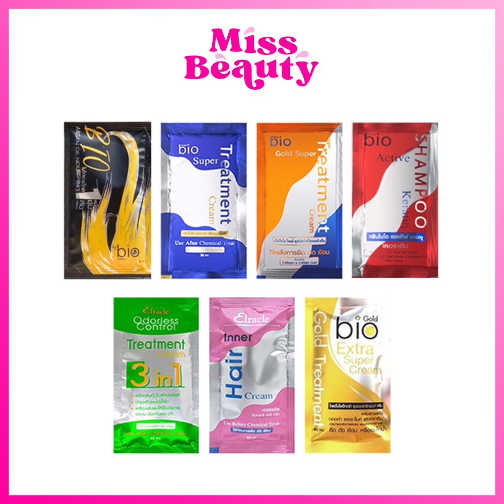 ภาพหน้าปกสินค้ากรีนไบโอ Green Bio ไบโอ ทรีทเม้นท์ ซอง super treatment Bio charcoal Elracle Inner Hair Cream Bio Extra Shampoo จากร้าน missbeauty.shop บน Shopee