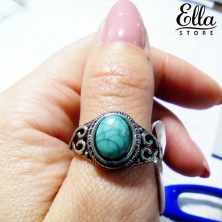 Ellastore123 แหวนเทอร์ควอยซ์เทียม สวยหรู สไตล์วินเทจ สําหรับผู้หญิง