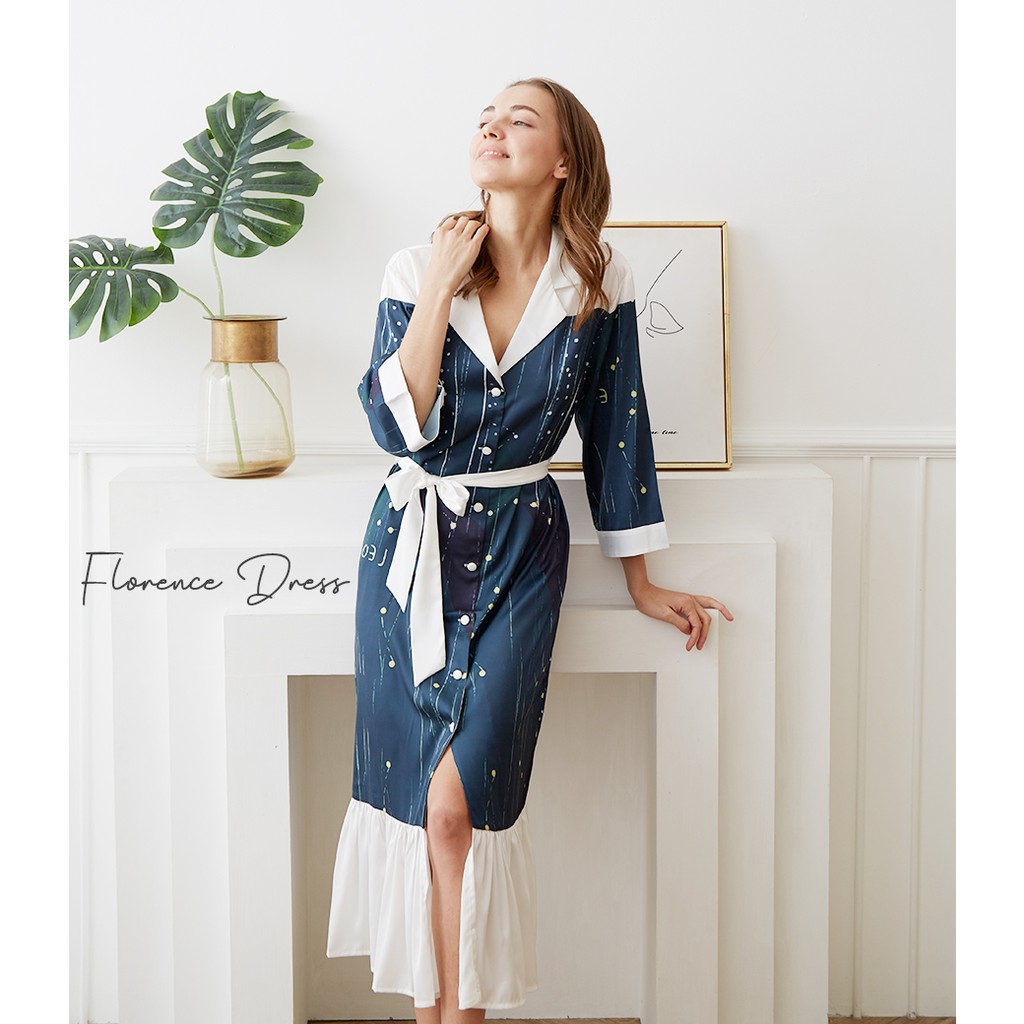 danika-florence-dress-ชุดกระโปรงผ้าซาตินพิมพ์ลาย