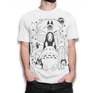 เสื้อยืด ผ้าฝ้าย ทรงหลวม พิมพ์ลายอนิเมะ Mononoke Ghibli Movies Art Totoro Spirited Away สีดํา สําหรับผู้ชาย