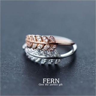 s925 Fern ring แหวนเงินแท้ ใบเฟิร์น สวยหรู ประดับ Cubic Zirconia (CZ) ใส่สบาย เป็นมิตรกับผิว สามารถปรับขนาดได้