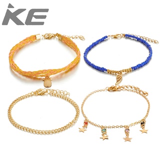 Jewelry popular strands of empty leaves anklet braided rope star pineapple anklet 4-piece set