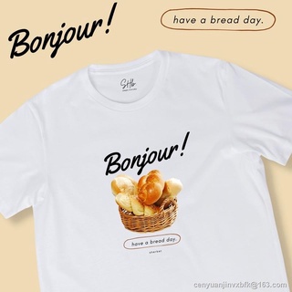 เสื้อยืดผ้าฝ้ายพิมพ์ลายคลาสสิก Morning sherbettee|เสื้อยืดลาย bread day! oversize SML