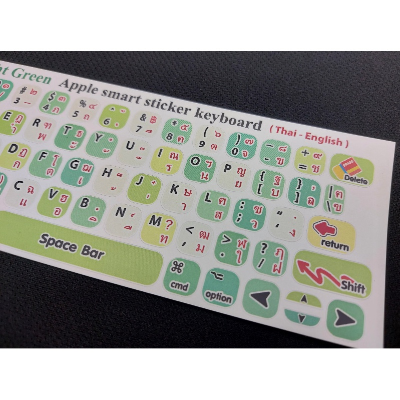 สติ๊กเกอร์แปะคีย์บอร์ด-สีเขียวสดใส-apple-smart-keyboard-สี่เหลี่ยม-bright-green-apple-smart-keyboard-ภาษา-อังกฤษ-ไทย