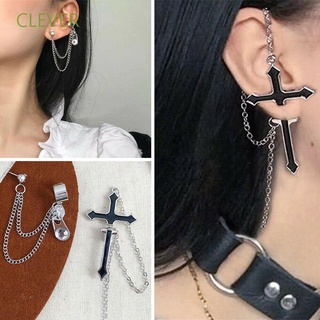 CLEVER 1PC Unisex Long Chain Stud Earrings European Style Zipper Dangle Drop Cross Earrings Party Jewelry Fashion Vintage Punk