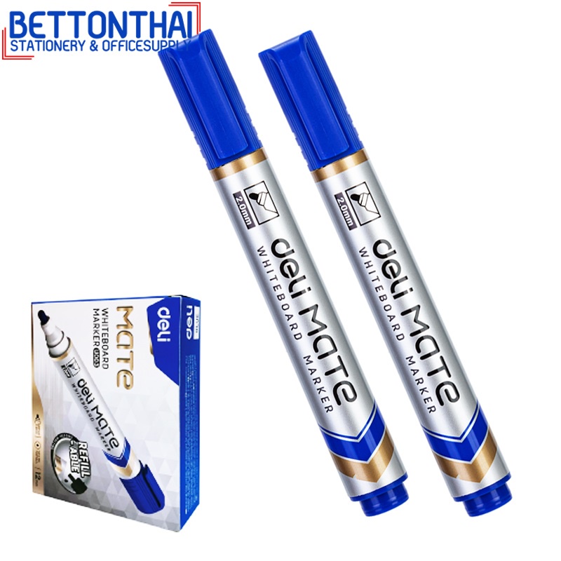 deli-u00330-dry-erase-marker-ปากกาไวท์บอร์ดปลอดสารพิษ-ไม่มีกลิ่นฉุน-แพ็ค-12-แท่ง-หมึกน้ำเงิน-เครื่องเขียน-ปากกาไวท์บอร์ด