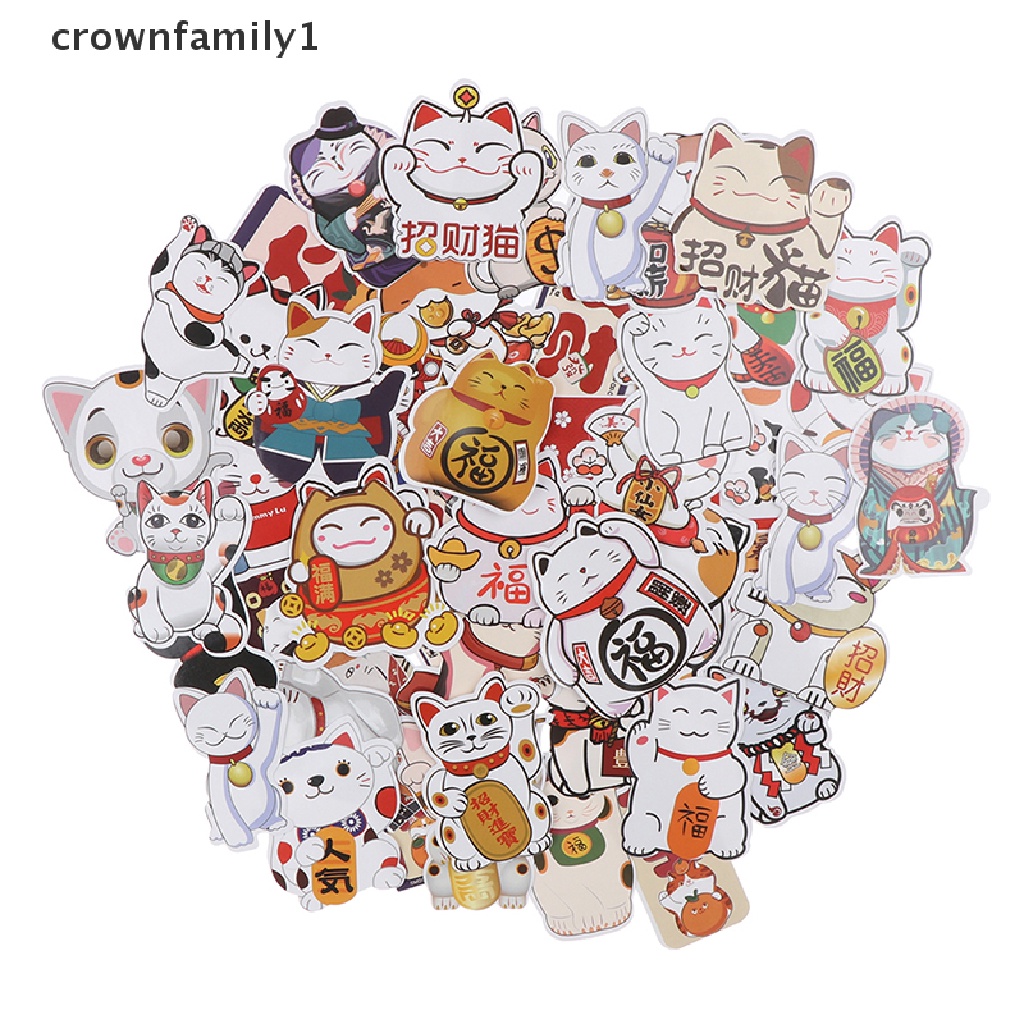 crownfamily1-สติกเกอร์-ลายกราฟฟิตี้แมวนําโชค-สําหรับตกแต่งกระเป๋าเดินทาง-แล็ปท็อป-จักรยาน-รถยนต์-50-ชิ้น