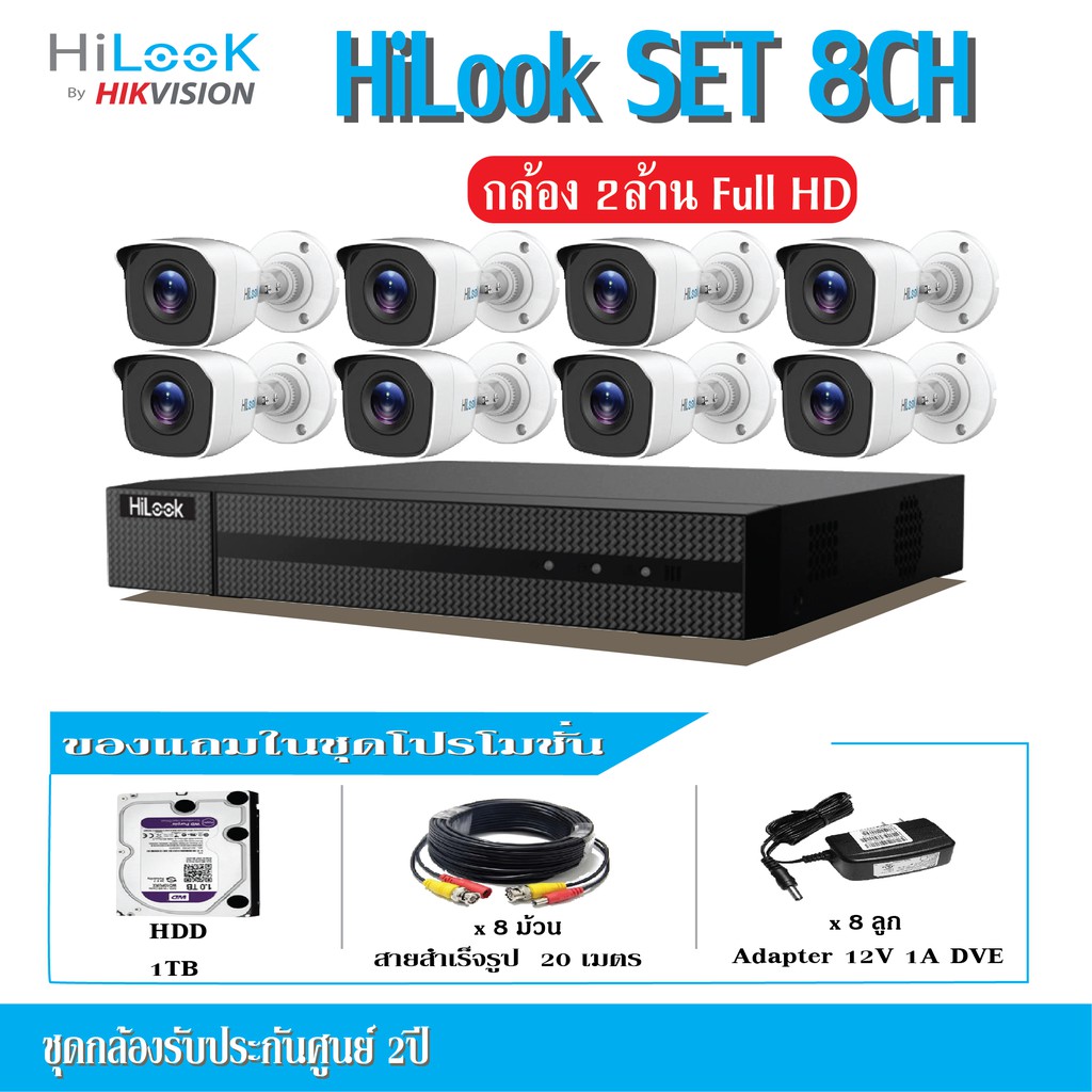 ชุดกล้องวงจงปิด-hilook-ความชัด2ล้านพิคเซล-8-16ตัว