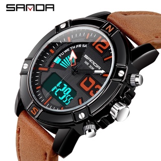 Mens Watches To Luxury Brand Men Leather Sports Watches SANDA Mens Quartz LED Digital Clock Waterproof Military Wrist W