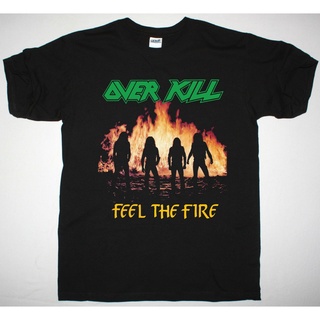 เสื้อยืดผ้าฝ้ายพิมพ์ลายคลาสสิก เสื้อยืด ผ้าฝ้าย พิมพ์ลาย Overkill Feel The Fire 1985 Thrash Metal Exodus Annihilator Raz