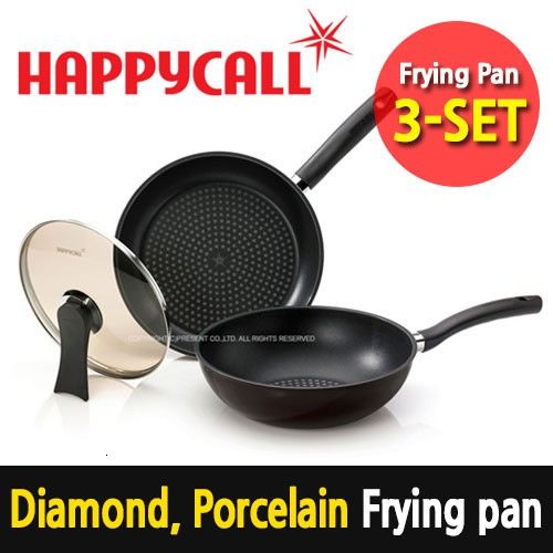 Original Happycall Porcelain non stick cooking Frying pan wok 3 set
