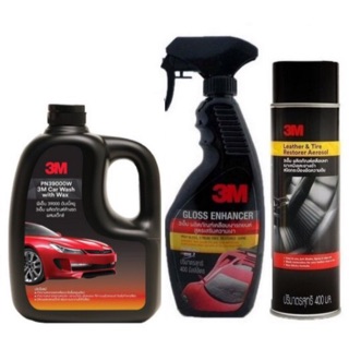 สินค้า 3M แชมพูล้างรถ 1ลิตร +น้ำยาเคลือบเงาสี 400มล + Leather & Tire Restorer 2in1 เคลือบเงาเบาะหนังและยางดำชนิดสเปรย์ 400ml