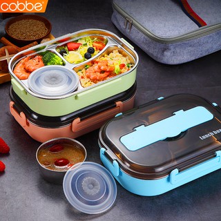 Cobbe กล่องข้าวกลางวัน กล่องข้าว4ช่อง Lunch box กล่องอาหารกลางวัน กล่องใส่อาหาร เบนโตะ สแตนเลสเก็บความร้อน