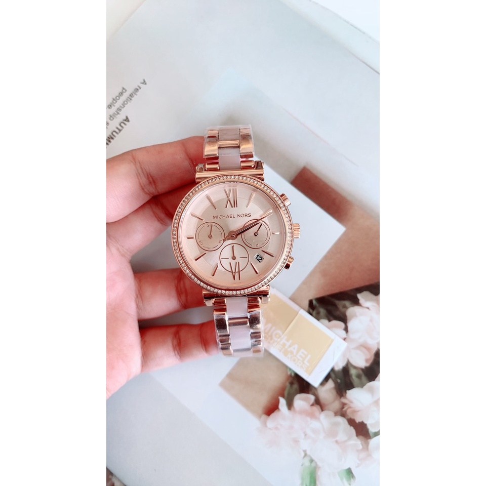 นาฬิกา-นาฬิกาหญิง-michael-kors-sofie-stainless-steel-chronograph-watch-หน้าปัดล้อมเพรช