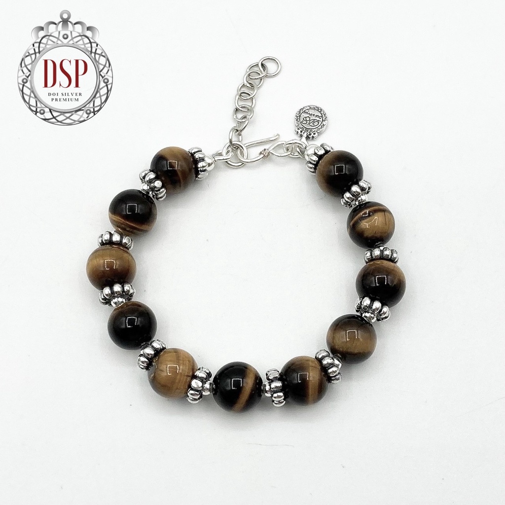 dsp-กำไลหินนำโชคไทเกอร์อาย-สร้อยข้อมือหินนำโชค-tiger-eye-gemstone-925-sterling-silver-beads-bracelet-cfs0010