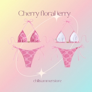 (พรีออเดอร์) Cherry floral terry bikini บิกินี่ ลายนูนดอกไม้ผ้าTerry แต่งอะไหล่ผีเสื้อแบบ Y2K