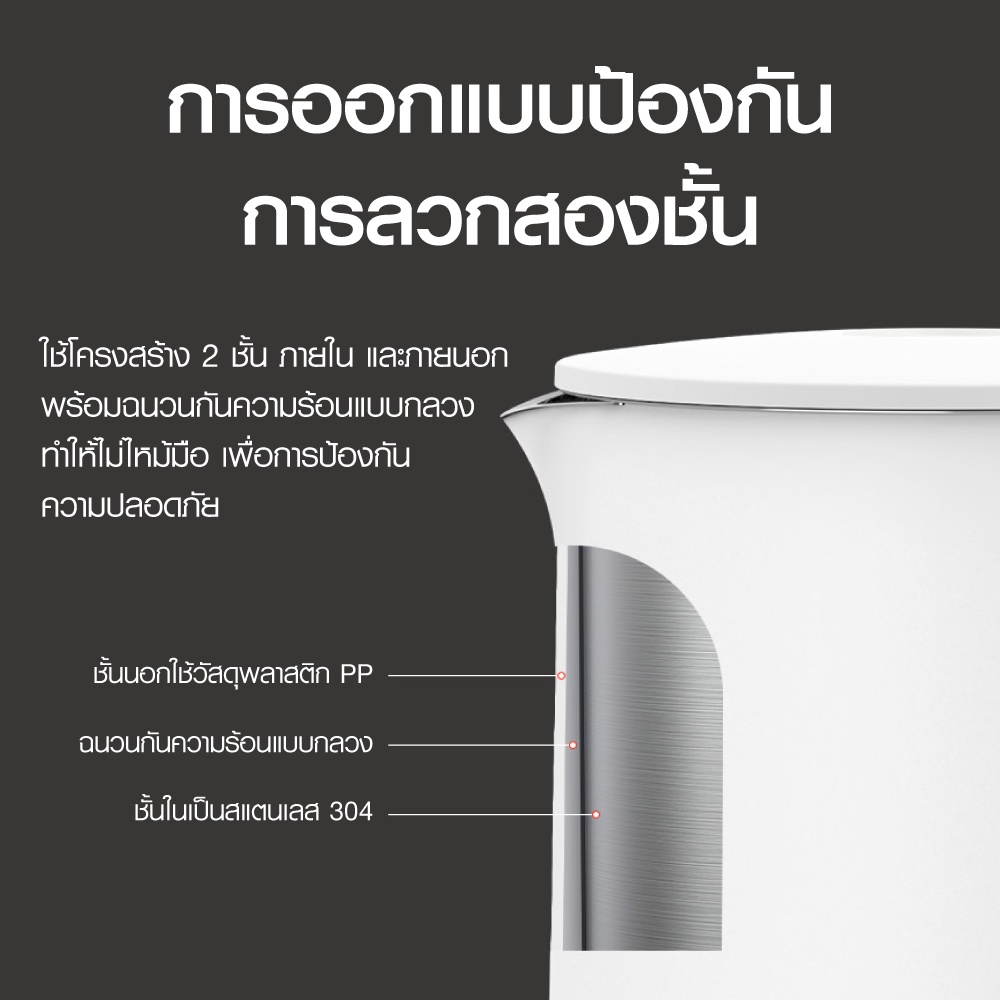 รูปภาพเพิ่มเติมของ Xiaomi Mijia Kettle 1A กาต้มน้ำไฟฟ้า 1800W ป้องกันไฟ 4 ชั้น กาน้ำร้อน 1.5 ลิตร ฟรีปลั๊ก  - 30D