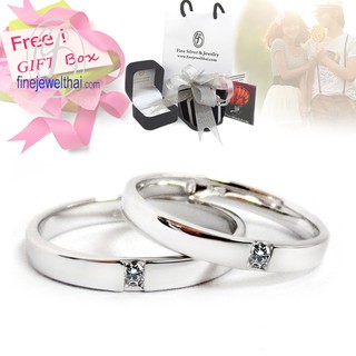 Finejewelthai แหวนเพชร-แหวนเงิน-แหวนคู่-เงินแท้-เพชรแท้-Couple-Diamond-silver-wedding-Ring - Gift_set98