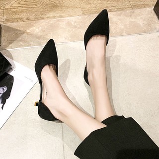 ✢◕3cm pointed toe hollow รองเท้าผู้หญิงฤดูใบไม้ผลิและฤดูใบไม้ร่วงรูปแบบใหม่รองเท้าเดียวผู้หญิงสไตล์เกาหลีรองเท้าส้นสูงกร