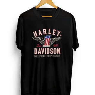 เสื้อยืดโอเวอร์ไซส์เสื้อยืดแขนสั้นพิมพ์ลาย Harley Davidson Wing No . 1S-3XL