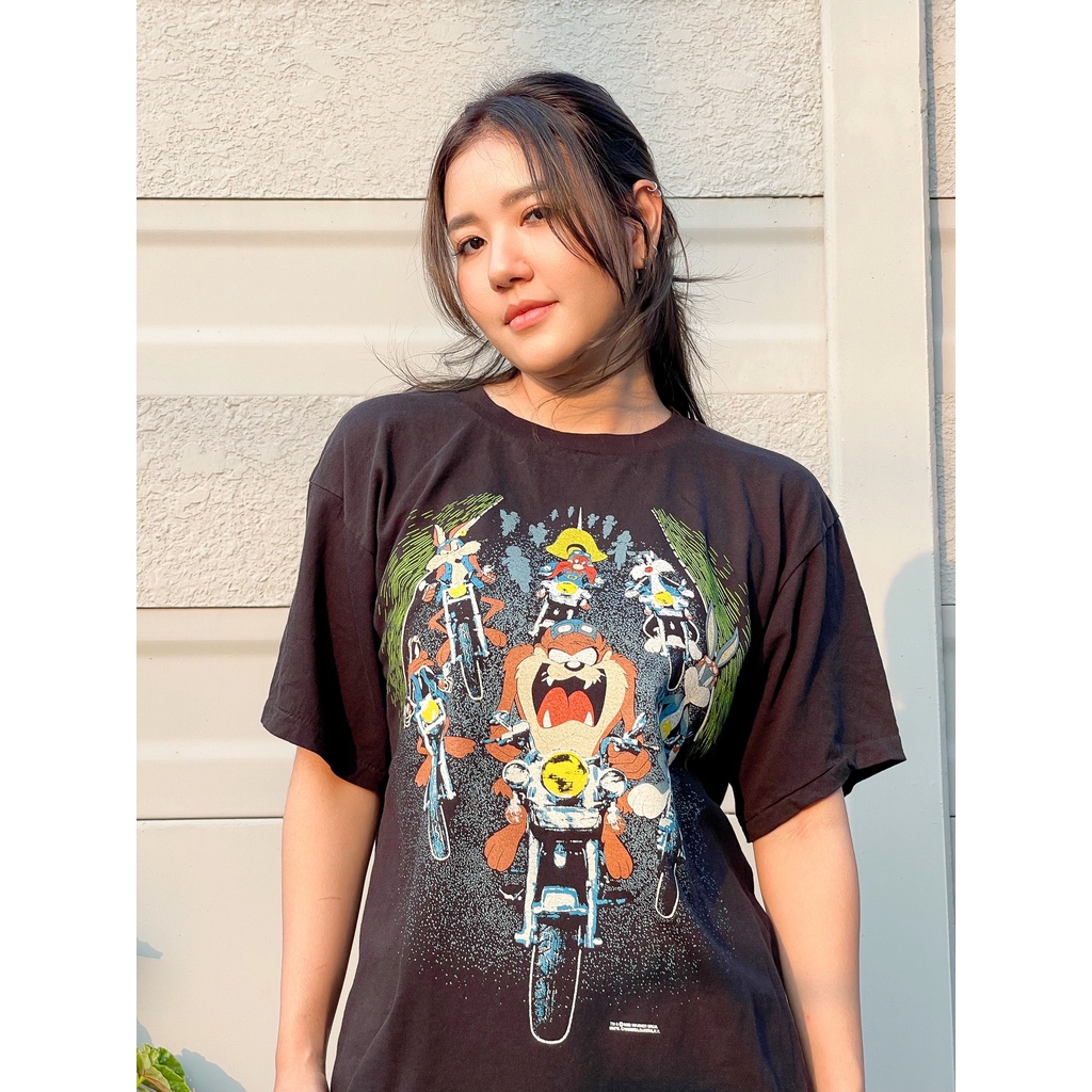 เสื้อยืดผ้าฝ้ายพิมพ์ลายขายดี-tasmanian-devil-harley-05-เสื้อยืดผ้าฟอก-เสื้อลายการ์ตูน