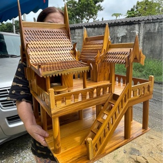 บ้านทรงไทย บ้านเรือนไทย ไม้สัก ใหญ่สุดในร้าน ขนาด 39×39×49 ซม.